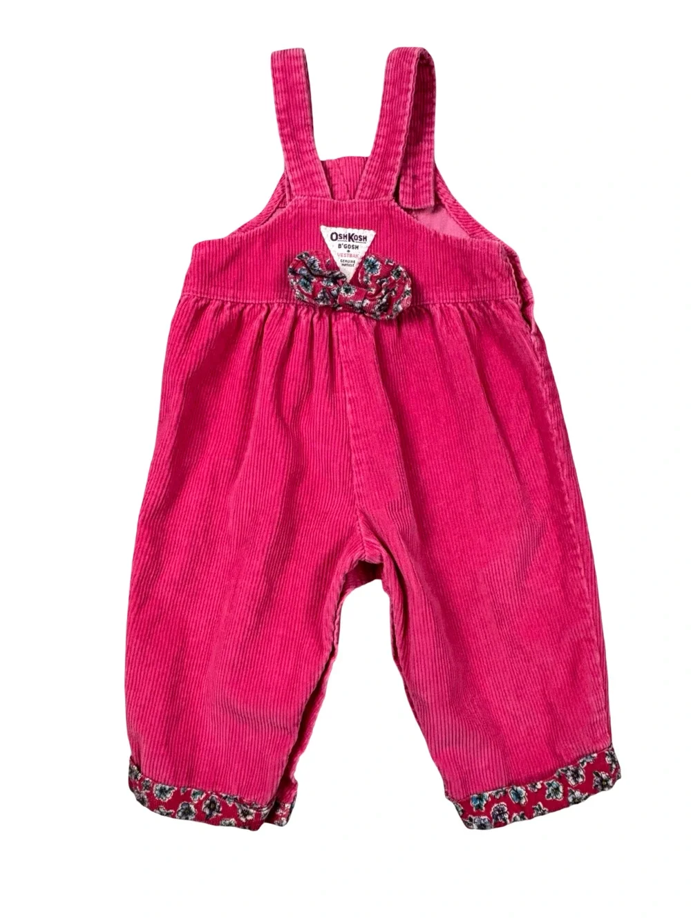 OshKosh B'gosh Vestbak Pink Corduroy Bubble Overalls Floral Bow Vintage